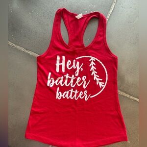 Baseball Mom Red Racerback Tank Hey Batter Batter Size Small